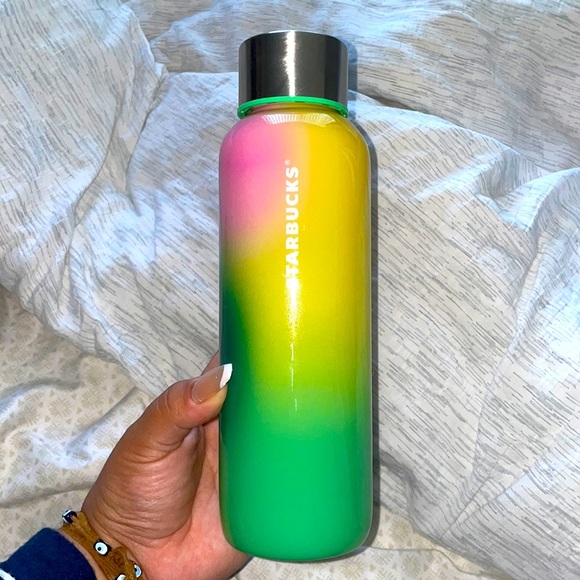 STARBUCKS Pink Yellow Green Ombré Glass Water Bottle. NEW. NEVER USED. 20 oz. - Picture 1 of 5
